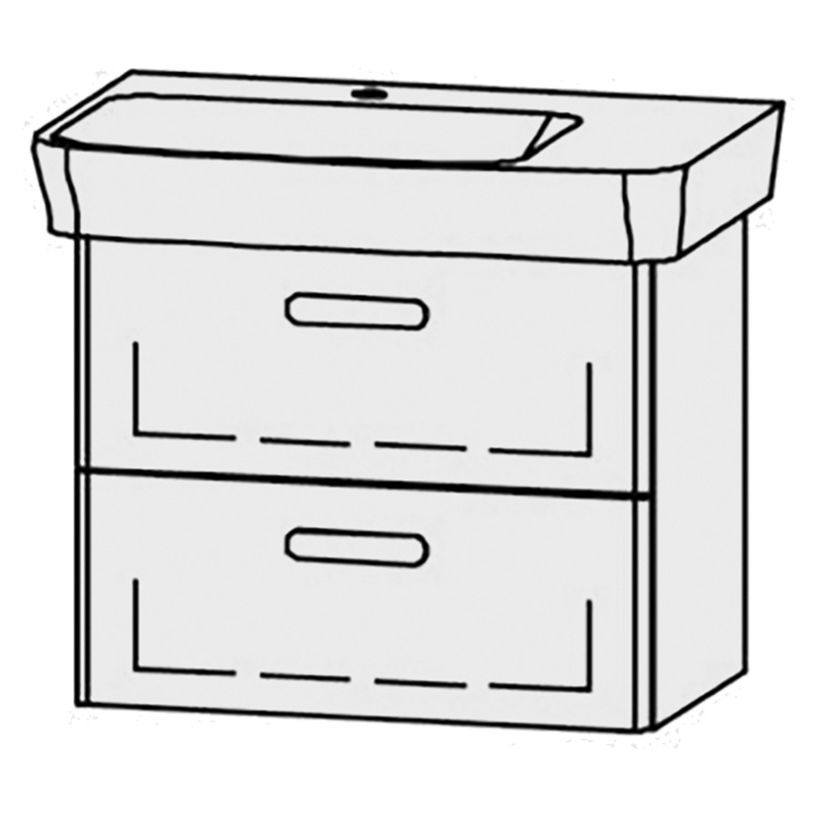 Élément inférieur  Vanity Moderna R
62.5 x 50 x 38.3 cm
élément de tiroir, 2&nbsp;tiroirs
avec Blumotion
lavabo à gauche
1 cache-siphon