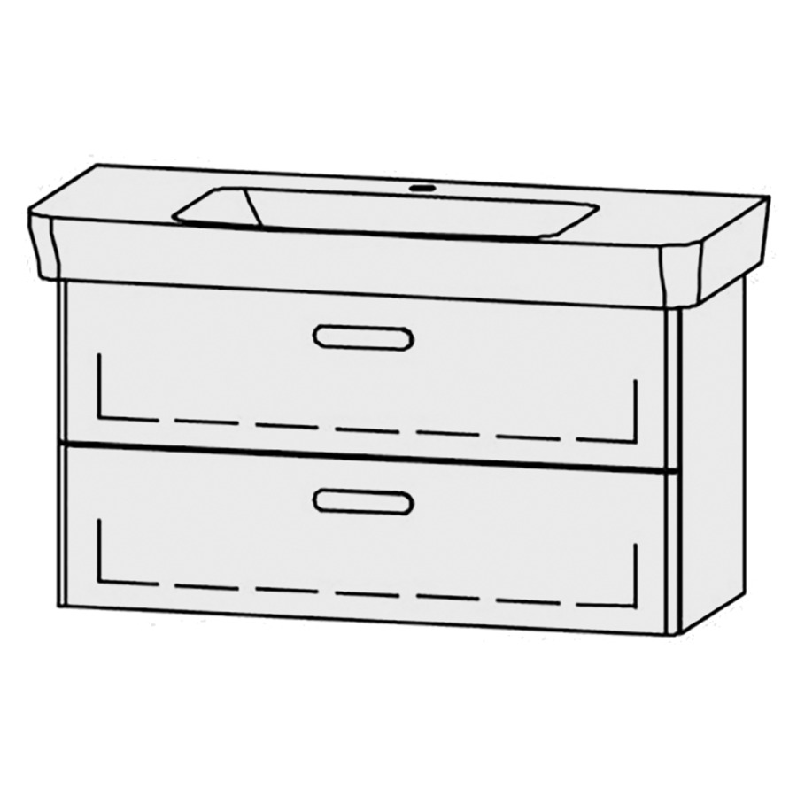Élément inférieur  Vanity Moderna R
96 x 50 x 38.3 cm
élément de tiroir, 2&nbsp;tiroirs
avec Blumotion
1 lavabo
1 cache-siphon