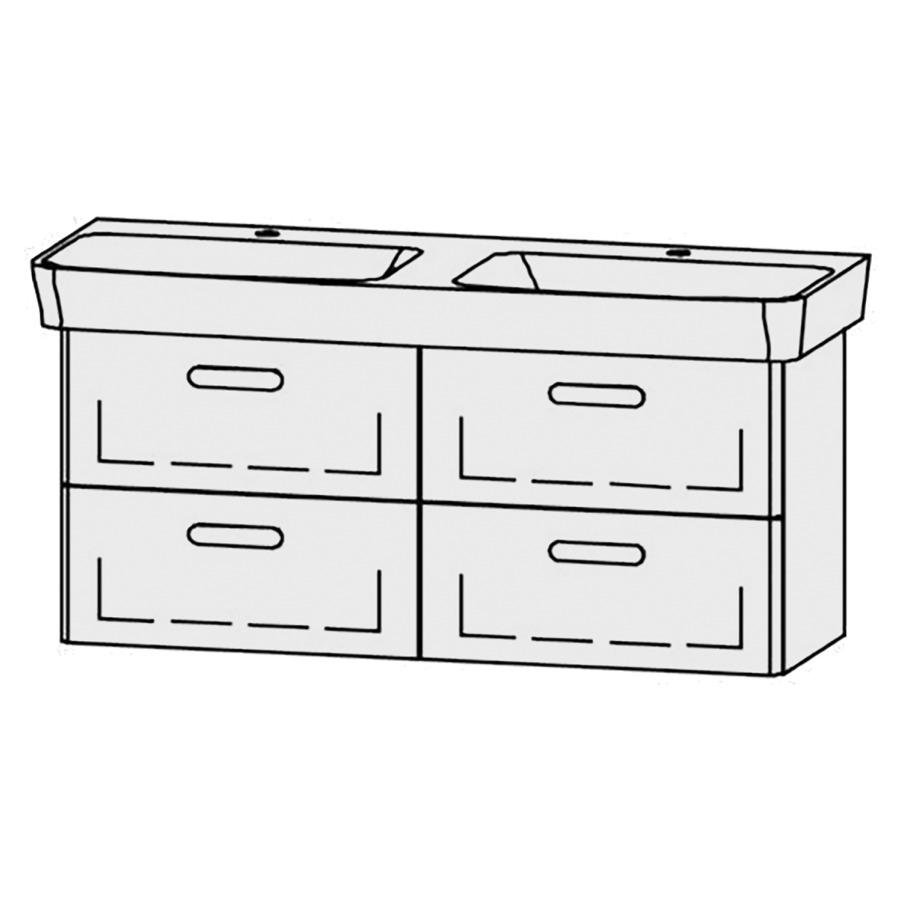 Élément inférieur  Vanity Moderna R
116 x 50 x 38.3 cm
2&nbsp;éléments de tiroir, 2&nbsp;tiroirs chacune
avec Blumotion
2 lavabos
2 caches-siphon