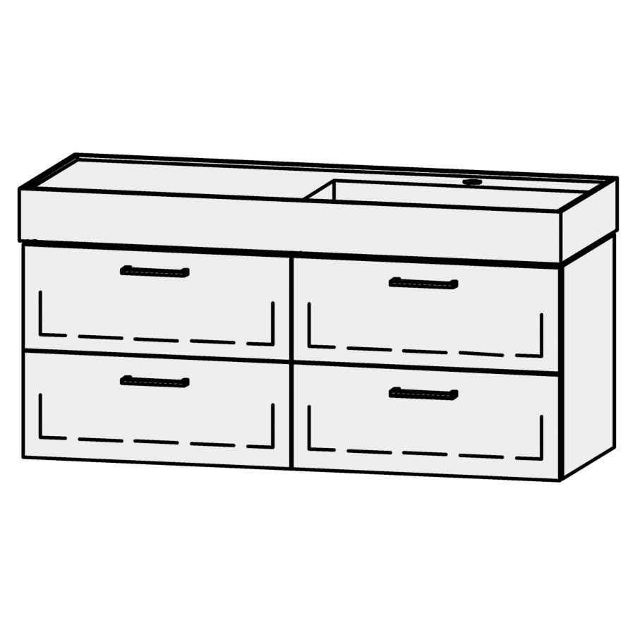 Élément inférieur  Vanity Kartell
119 x 50 x 45 cm
2&nbsp;éléments de tiroir, 2&nbsp;tiroirs chacune
avec Blumotion, pour lavabo à droite
sans cache-siphon