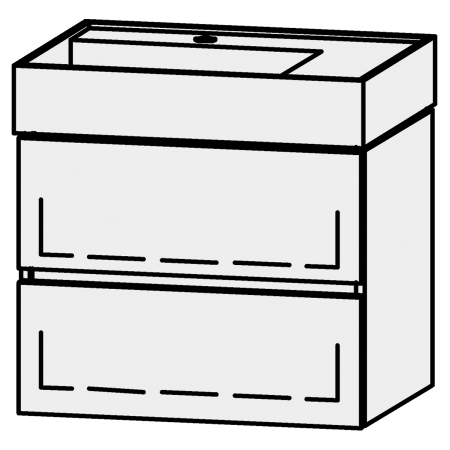 Élément inférieur  Vanity Kartell Line
59 x 50 x 45 cm
élément de tiroir, 2&nbsp;tiroirs
avec Blumotion, pour lavabo à gauche
1 cache-siphon