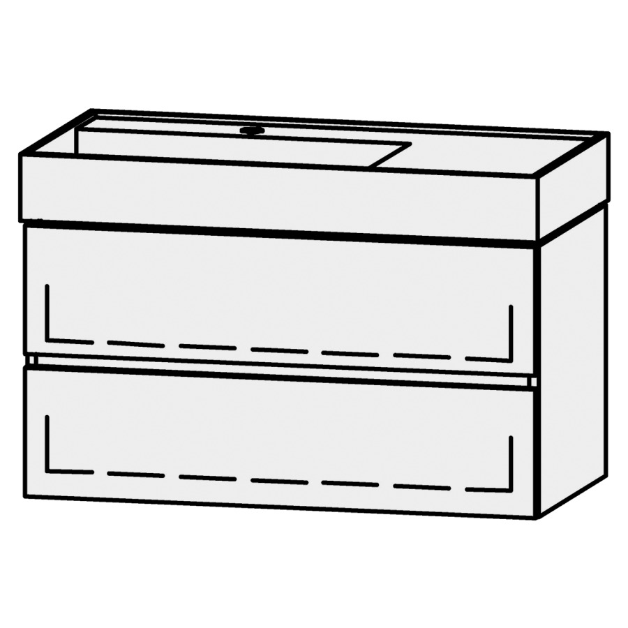 Élément inférieur  Vanity Kartell Line
89 x 50 x 45 cm
élément de tiroir, 2&nbsp;tiroirs
avec Blumotion, pour lavabo à gauche
1 cache-siphon