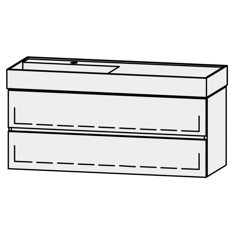 Élément inférieur  Vanity Kartell Line
119 x 50 x 45 cm
élément de tiroir, 2&nbsp;tiroirs
avec Blumotion, pour lavabo à gauche
1 cache-siphon