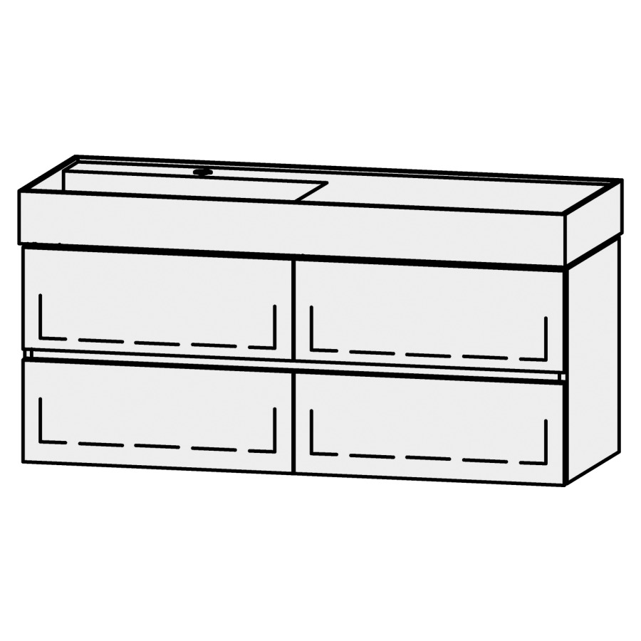 Élément inférieur  Vanity Kartell Line
119 x 50 x 45 cm
2&nbsp;éléments de tiroir, 2&nbsp;tiroirs chacune
avec Blumotion, pour lavabo à gauche
1 cache-siphon
