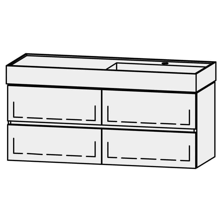 Élément inférieur  Vanity Kartell Line
119 x 50 x 45 cm
2&nbsp;éléments de tiroir, 2&nbsp;tiroirs chacune
avec Blumotion, pour lavabo à droite
1 cache-siphon