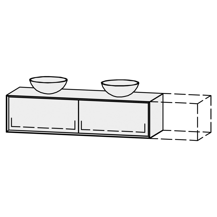 Combinaison de meuble Vanity Tribute Alea 2
151-200 x 40 x 52 cm
avec table de lavabo 1.9 cm
pour 2 lavabos à poser
2&nbsp;éléments de tiroir, 1&nbsp;tiroir chacune
avec Blumotion, Legrabox noir
sans cache-siphon
incl. consoles