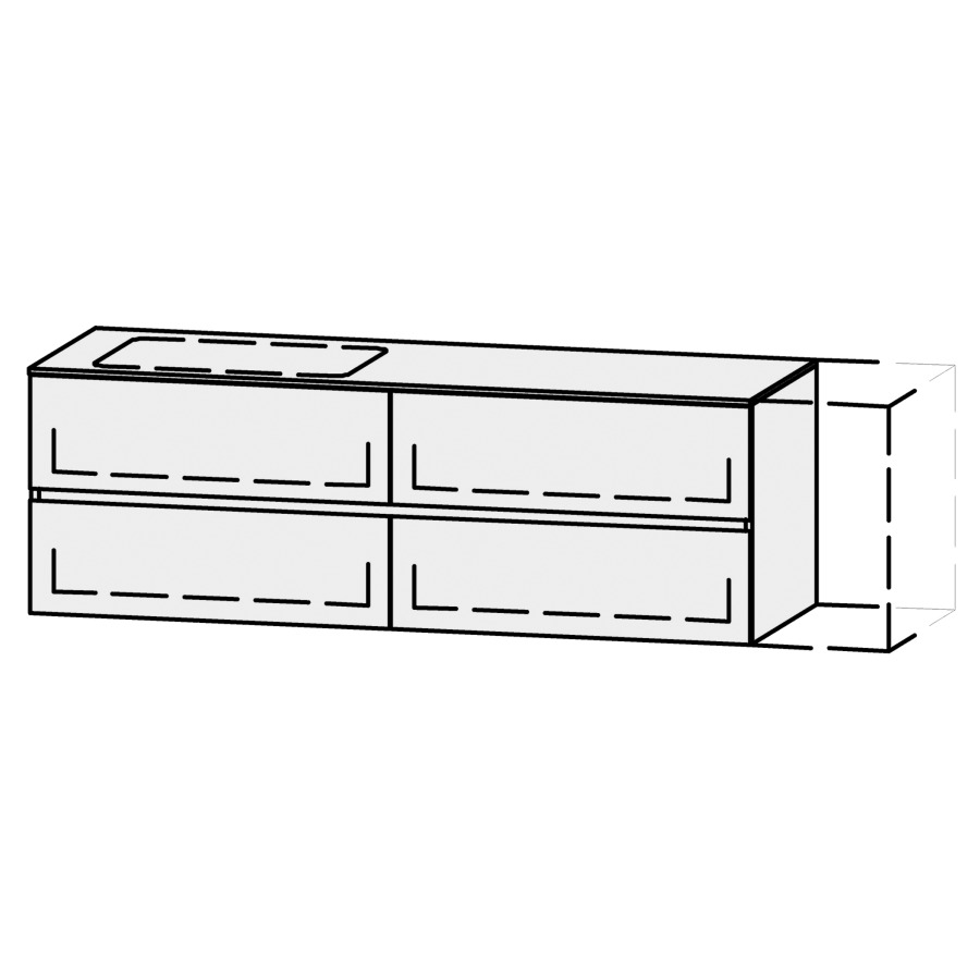 Möbelkombination Vanity Zoe
151-180 x 58.2 x 52 cm
mit Waschtischabdeckung Avian White Zoe 1.2 cm
für Becken links
2 Schubladenelemente, je 2 Schubladen
mit Blumotion, Legrabox schwarz
1 Sifonverkleidung
inkl. Konsolen