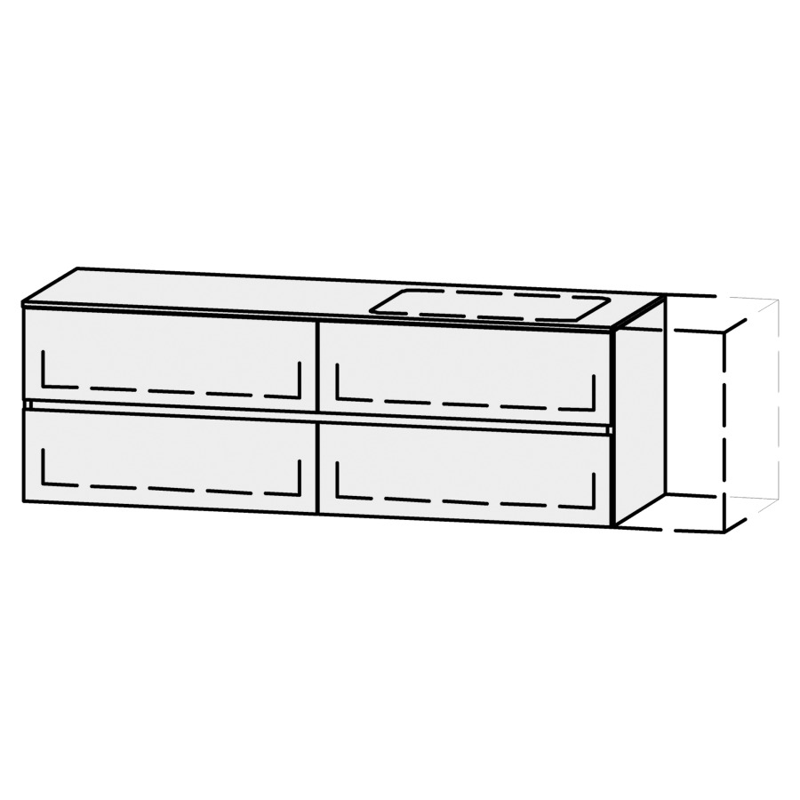 Möbelkombination Vanity Zoe
151-180 x 58.2 x 52 cm
mit Waschtischabdeckung Avian White Zoe 1.2 cm
für Becken rechts
2 Schubladenelemente, je 2 Schubladen
mit Blumotion, Legrabox schwarz
1 Sifonverkleidung
inkl. Konsolen
