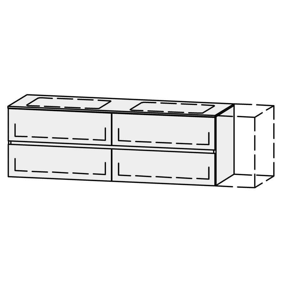 Möbelkombination Vanity Zoe
151-180 x 58.2 x 52 cm
mit Waschtischabdeckung Avian White Zoe 1.2 cm
für 2 Becken
2 Schubladenelemente, je 2 Schubladen
mit Blumotion, Legrabox schwarz
2 Sifonverkleidungen
inkl. Konsolen