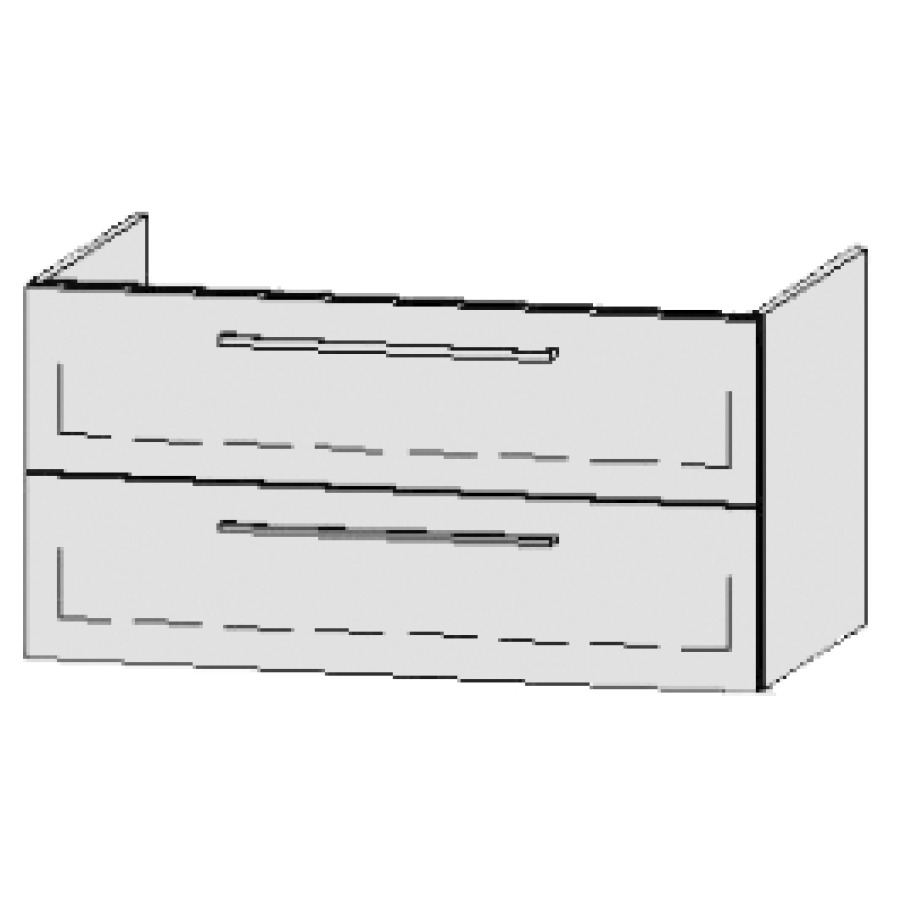 Élément inférieur  Procasa Cinque
100 x 50 x 55 cm
élément de tiroir, 2&nbsp;tiroirs
extrait complet avec Blumotion
1 cache-siphon, incl. 2 consoles
pour lavabo 275350