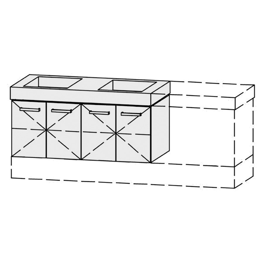 Élément inférieur  Vanity Keramik Kivos 
128-158 x 55 cm
2&nbsp;armoires de tablette, 2&nbsp;portes chacune, 
1&nbsp;tablette chacune, avec Blumotion
pour 2&nbsp;lavabos