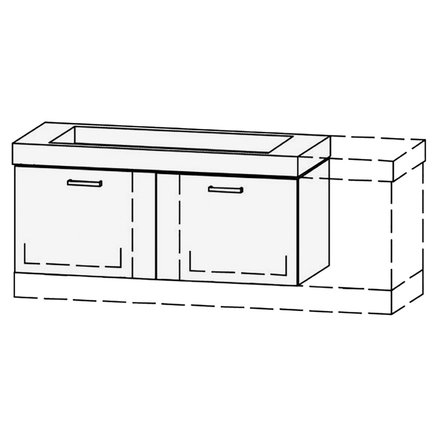 Élément inférieur  Vanity Keramik Kivos 
138-158 x 50 cm
2&nbsp;éléments de tiroir, 1&nbsp;tiroir chacune
avec Blumotion, pour lavabo au milieu
niche pour le siphon