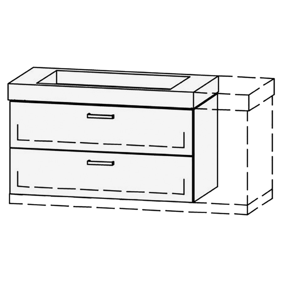 Élément inférieur  Vanity Keramik Kivos 
98-128 x 55 cm
élément de tiroir, 2&nbsp;tiroirs
avec Blumotion, pour 1&nbsp;lavabo
1 cache-siphon