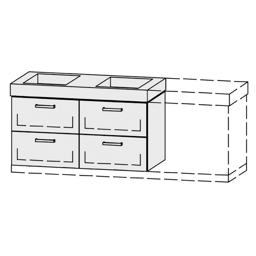 Élément inférieur  Vanity Keramik Kivos 
128-158 x 55 cm
2&nbsp;éléments de tiroir, 2&nbsp;tiroirs chacune
avec Blumotion, pour 2&nbsp;lavabos
2 caches-siphon