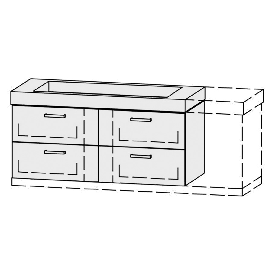 Élément inférieur  Vanity Keramik Kivos 
138-158 x 55 cm
2&nbsp;éléments de tiroir, 2&nbsp;tiroirs chacune
avec Blumotion, lavabo au milieu
niche pour le siphon