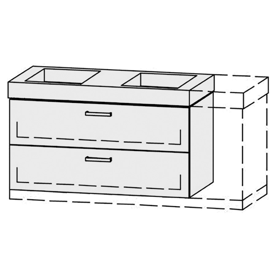Élément inférieur  Vanity Keramik Kivos 
98-128 x 55 cm
élément de tiroir, 2&nbsp;tiroirs
avec Blumotion, pour 2&nbsp;lavabos
2 caches-siphon