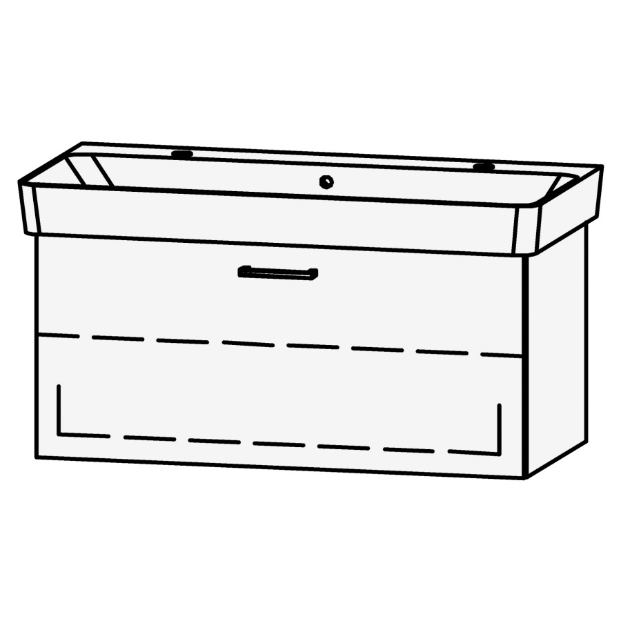 Élément inférieur
Vanity Renova Plan Easy 100
94 x 45 x 44,3 cm
élément avec 1 tiroir
extrait complet avec Blumotion
sans cache-siphon
1 rayon réglable
2 trous pour robinetterie