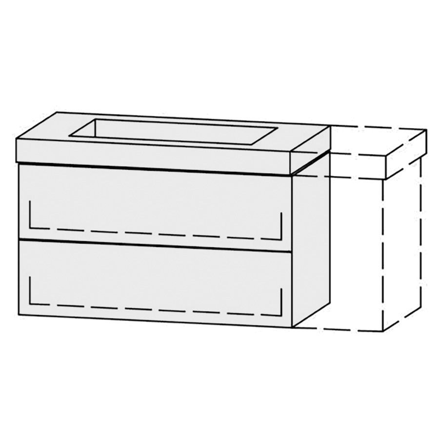 Élément inférieur  Vanity Keramik Pasofino 
99.8-119.8 x 55 cm
élément de tiroir, 2&nbsp;tiroirs
avec Blumotion, Legrabox noir
pour 1&nbsp;lavabo, 1 cache-siphon