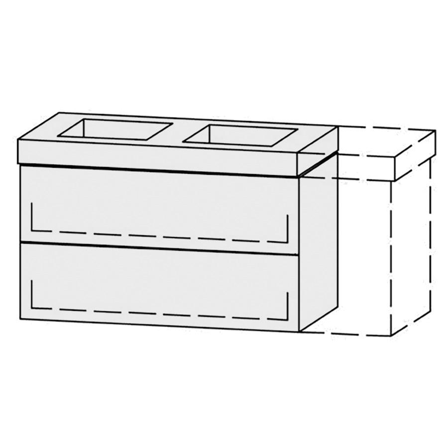 Élément inférieur  Vanity Keramik Pasofino 
99.8-119.8 x 55 cm
élément de tiroir, 2&nbsp;tiroirs
avec Blumotion, Legrabox noir
pour 2&nbsp;lavabos, 2 caches-siphon