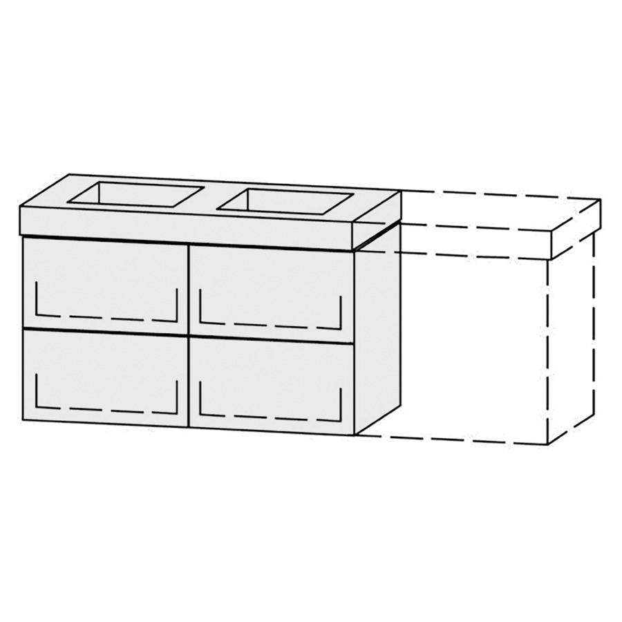 Élément inférieur  Vanity Keramik Pasofino 
129.8-159.8 x 55 cm
2&nbsp;éléments de tiroir, 2&nbsp;tiroirs chacune
avec Blumotion, Legrabox noir
pour 2&nbsp;lavabos, 2 caches-siphon
