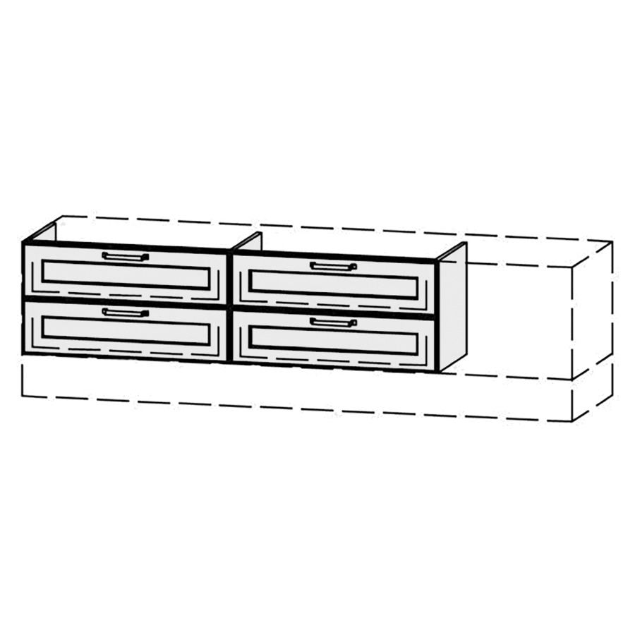 Élément inférieur  Vanity Bocco Campo
151-200 x 40-55 x 40-55 cm
2&nbsp;éléments de tiroir, 2&nbsp;tiroirs chacune
avec Blumotion, Legrabox noir
sans cache-siphon