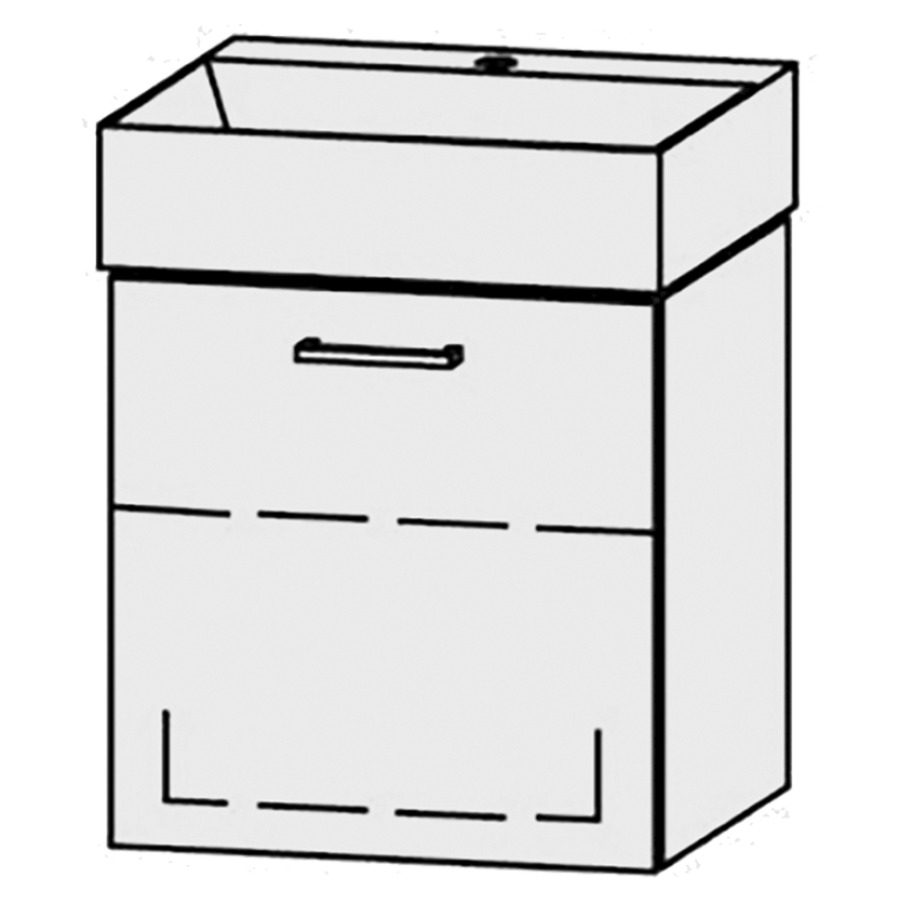 Lavabo-meuble
Vanity Seto Easy 50
49 x 45 x 44,5 cm
élément avec 1 tiroir
extrait complet avec Blumotion
sans cache-siphon
1 rayon réglable
lavabo céramique Seto incl.,
sans trop-plein
1 trou pour robinetterie