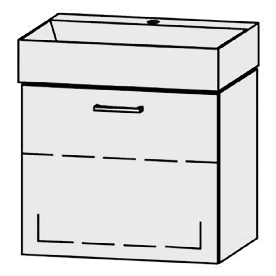 Lavabo-meuble
Vanity Seto Easy 60
59 x 45 x 44,5 cm
élément avec 1 tiroir
extrait complet avec Blumotion
sans cache-siphon
1 rayon réglable
lavabo céramique Seto incl.,
sans trop-plein
1 trou pour robinetterie