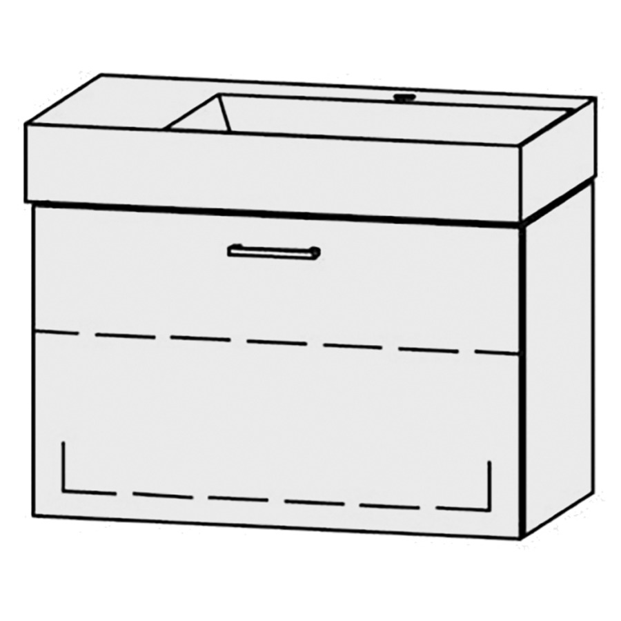 Lavabo-meuble
Vanity Seto Easy 81
80 x 45 x 45,5 cm
élément avec 1 tiroir
extrait complet avec Blumotion
sans cache-siphon
1 rayon réglable
lavabo céramique Seto incl.,
sans trop-plein, lavabo à
droite
largeur du lavabo 58 cm.
1 trou pour robinetterie