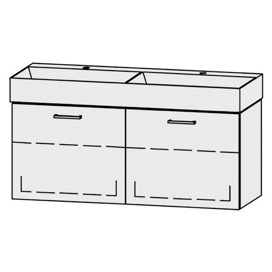 Lavabo-meuble
Vanity Seto Easy 122
121 x 45 x 44,5 cm
2 éléments avec 1 tiroir
extrait complet avec Blumotion
sans caches-siphon
1 rayon réglable chacun
lavabo céramique Seto incl.,
sans trop-plein
2 trous pour robinetterie