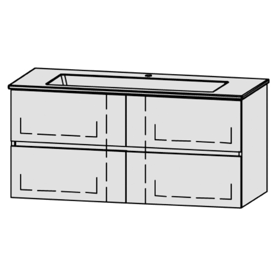 Möbelkombination Procasa Uno Line 
120 x 55 x 51 cm
Waschtisch Keramik Procasa Uno 121/2021 
mit Überlauf und 1 Armaturenloch
2 Schubladenelemente, je 2 Schubladen
mit Blumotion Funktion
Blindabdeckung für Sifon