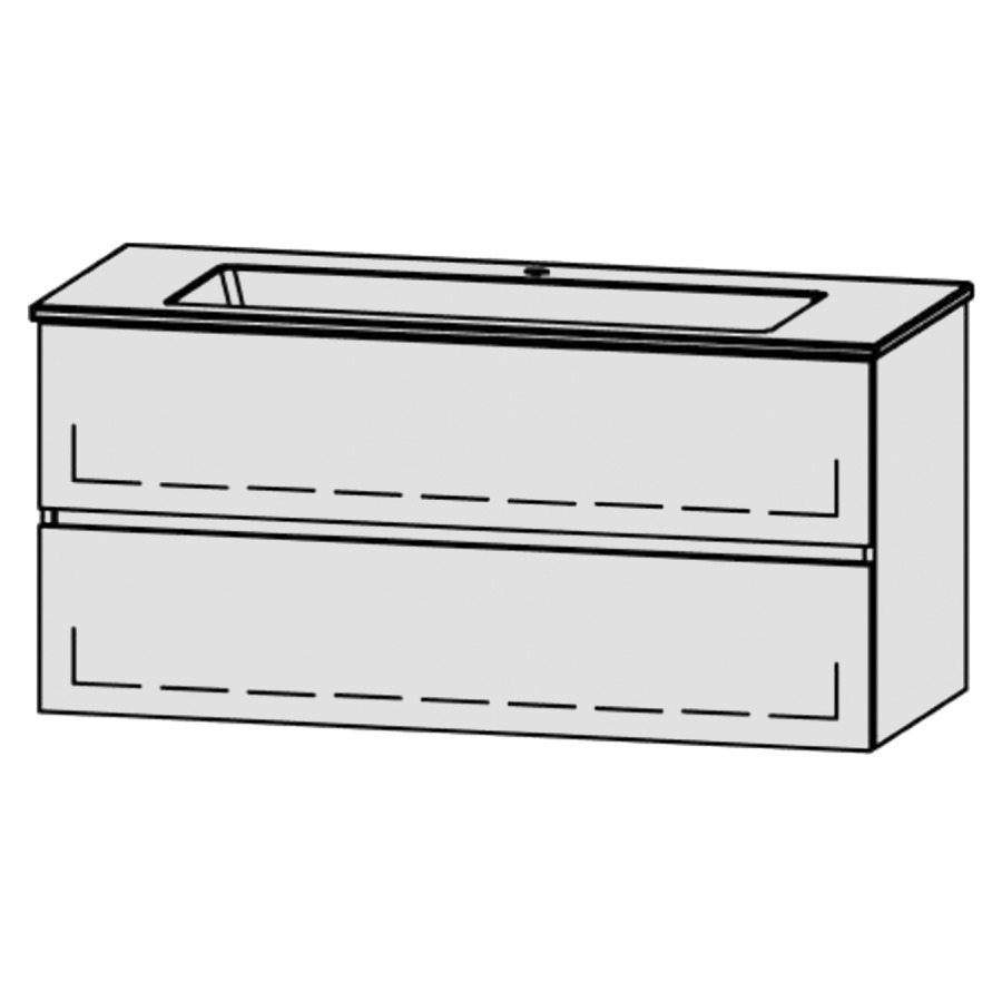 Möbelkombination Procasa Uno Line 
120 x 55 x 51 cm
Waschtisch Keramik Procasa Uno 121/2021 
mit Überlauf und 1 Armaturenloch
Schubladenelement, 2 Schubladen
mit Blumotion Funktion
1 Sifonverkleidung