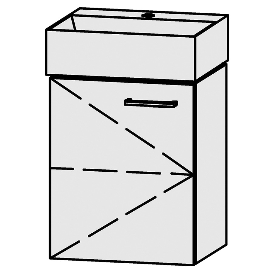 Combinaison de meuble Vanity Seto 
41 x 50 x 33.5 cm
avec lavabo Céramique Seto 42 cm
1 trou pour robinetterie, sans trop-plein
armoire de tablette, 1&nbsp;porte, charnière à gauche
1&nbsp;tablette
avec Blumotion
sans siphon gain de place