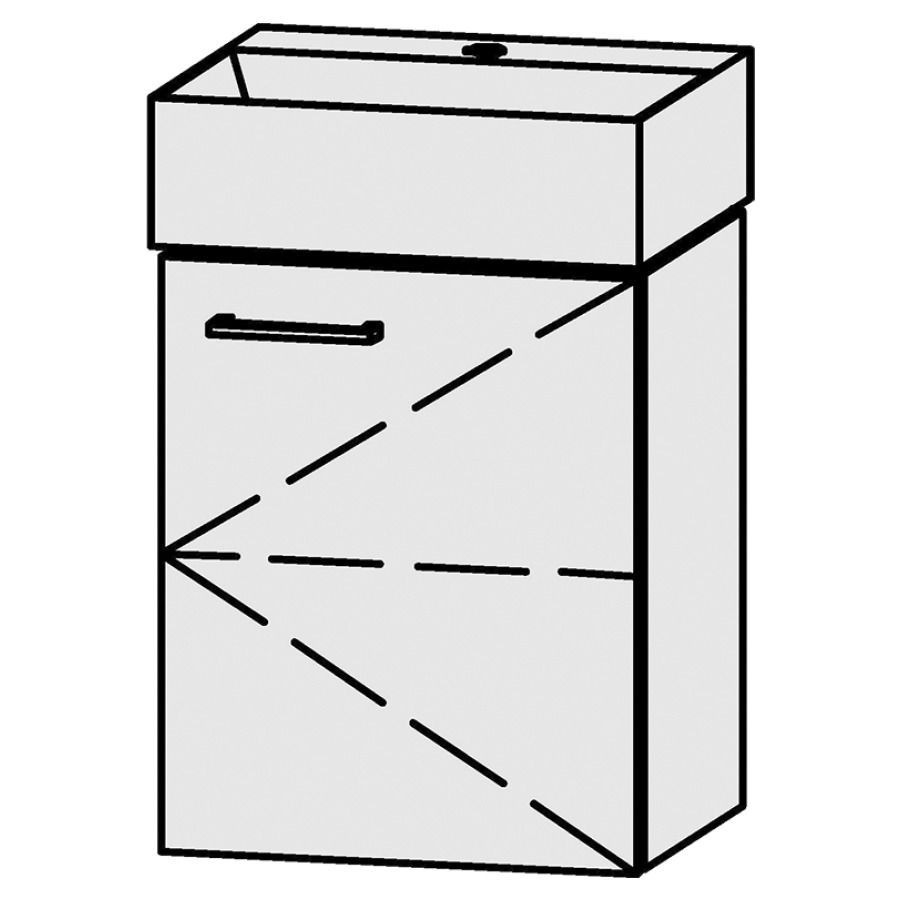 Combinaison de meuble Vanity Seto 
41 x 50 x 33.5 cm
avec lavabo Céramique Seto 42 cm
1 trou pour robinetterie, sans trop-plein
armoire de tablette, 1&nbsp;porte, charnière à droite
1&nbsp;tablette
avec Blumotion
sans siphon gain de place