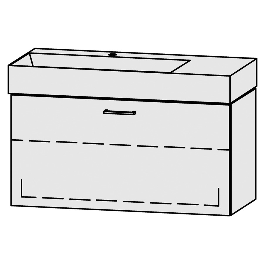 Lavabo-meuble
Vanity Seto Easy 102
101 x 45 x 45,5 cm
élément avec 1 tiroir
extrait complet avec Blumotion
sans cache-siphon
1 rayon réglable
lavabo céramique Seto incl.,
sans trop-plein, lavabo à
gauche
largeur du lavabo 74 cm.
1 trou pour robinetterie
