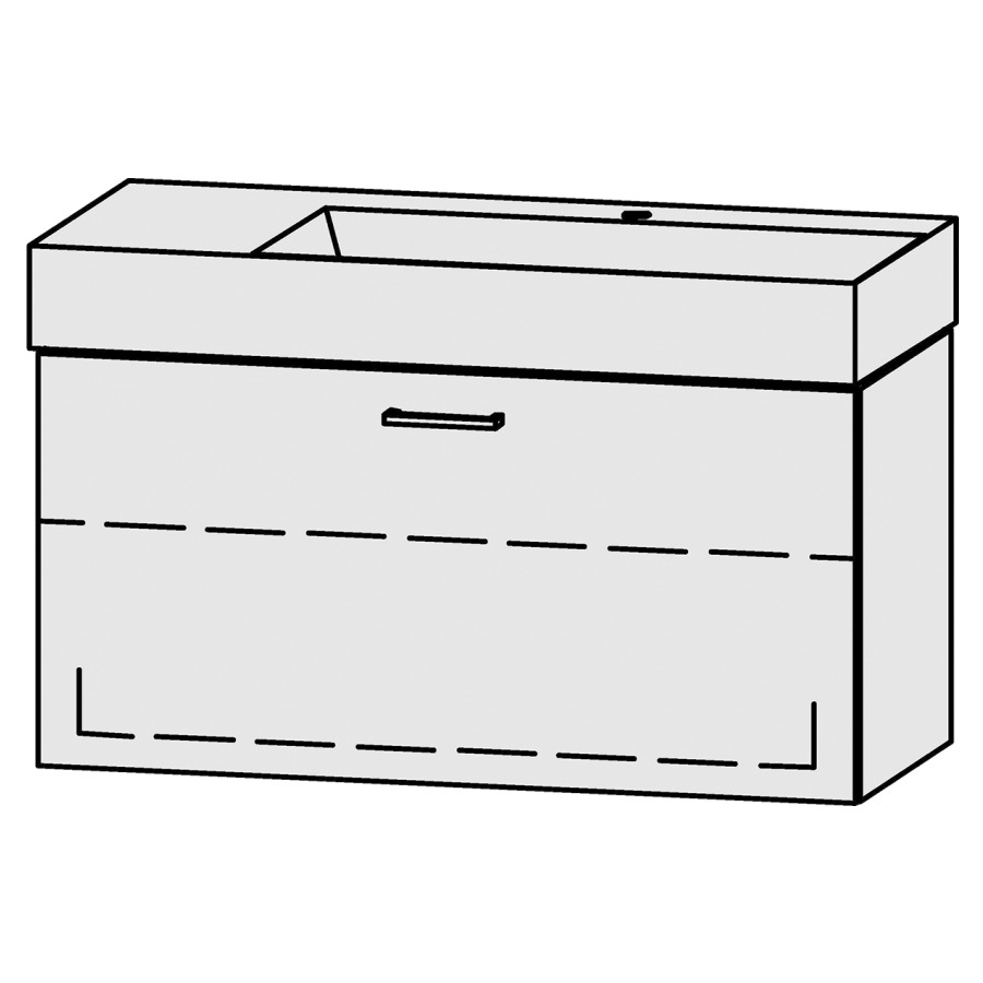 Lavabo-meuble
Vanity Seto Easy 102
101 x 45 x 45,5 cm
élément avec 1 tiroir
extrait complet avec Blumotion
sans cache-siphon
1 rayon réglable
lavabo céramique Seto incl.,
sans trop-plein, lavabo à
droite
largeur du lavabo 74 cm.
1 trou pour robinetterie