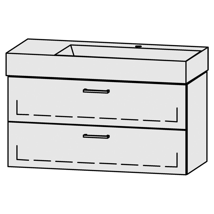 Combinaison de meuble Vanity Seto
101 x 50 x 45.5 cm
avec lavabo Céramique Seto 102 cm
lavabo à droite, 1 trou pour robinetterie
 sans trop-plein
élément de tiroir, 2&nbsp;tiroirs
avec Blumotion
sans cache-siphon