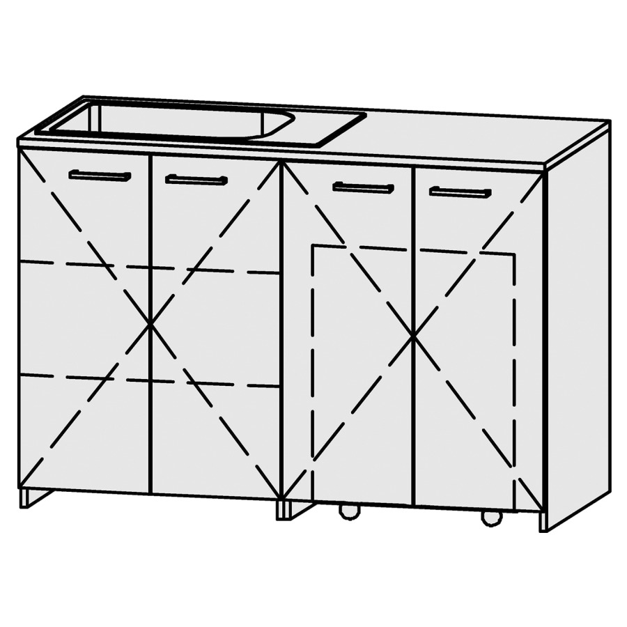 Meuble buanderie
Vanity Bocco Lavadora
130 x 90 x 60 cm
table de lavabo en
stratifié 2 cm y compris,
avec lavabo Romay Classic
70 x 45 cm, sans trop-plein
lavabo à gauche
2 éléments avec 2 portes
portes avec Blumotion
à gauche 2 rayons réglables
à droite corbeille à linge sur
roulettes
sans socle
