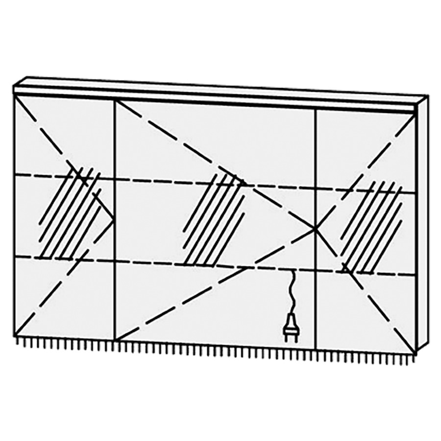 Armoire de toilette
Procasa Cinque 120 / IP24
120 x 71,9 x 14,1 cm
3 portes (30/60/30)
charnières à gauche
portes avec Blumotion
4000°kelvin / 3767 lumen
prise double en bas inclu
2 rayons en verre régl. chacun
luminaire vers dessous inclu,
1980 lumen