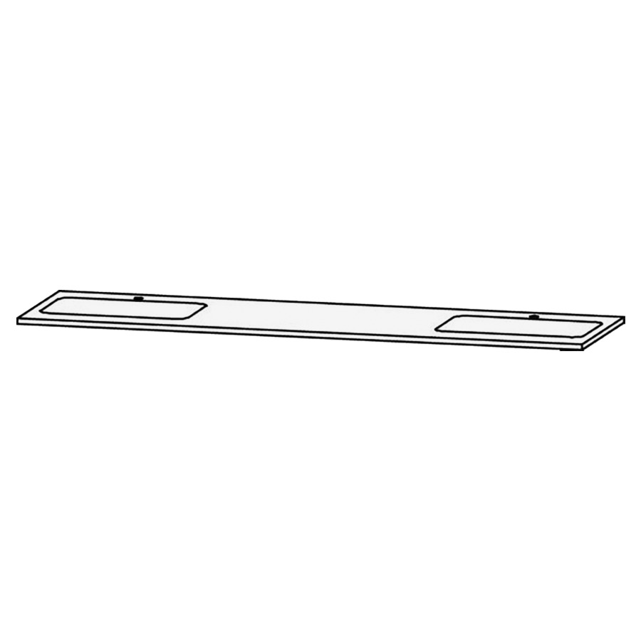 Waschtischabdeckung Vanity Bocco 
200 x 2 x 55.5 cm
für 2 Einbauwaschtische
Einbau von unten
ohne Konsolen