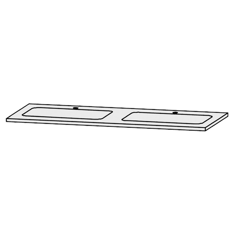 Waschtischabdeckung Vanity Bocco 
130 x 2 x 55.5 cm
für 2 Einbauwaschtische
Einbau von unten
ohne Konsolen