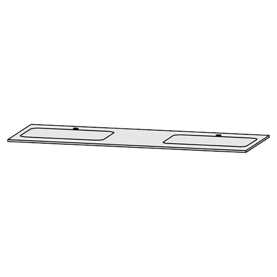 Table de lavabo Vanity Bocco 
150 x 1.2 x 55.5 cm
pour 2 lavabos à encastrer
encastrement par dessous
sans consoles