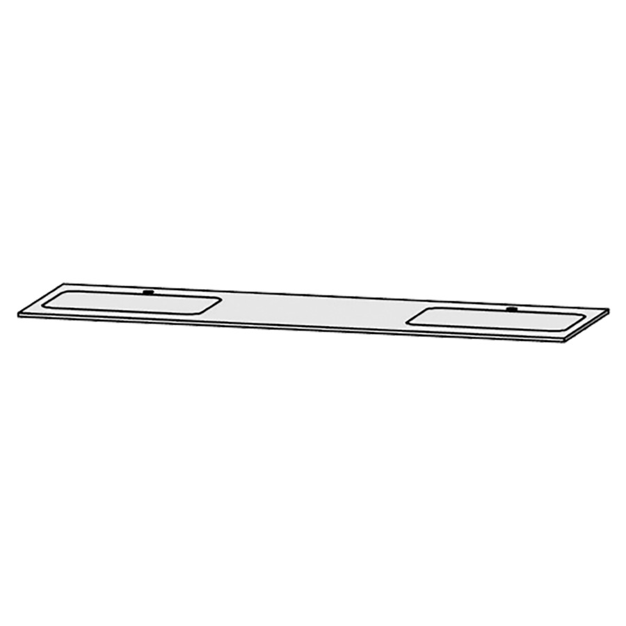 Table de lavabo Vanity Bocco 
180 x 1.2 x 55.5 cm
pour 2 lavabos à encastrer
encastrement par dessous
sans consoles