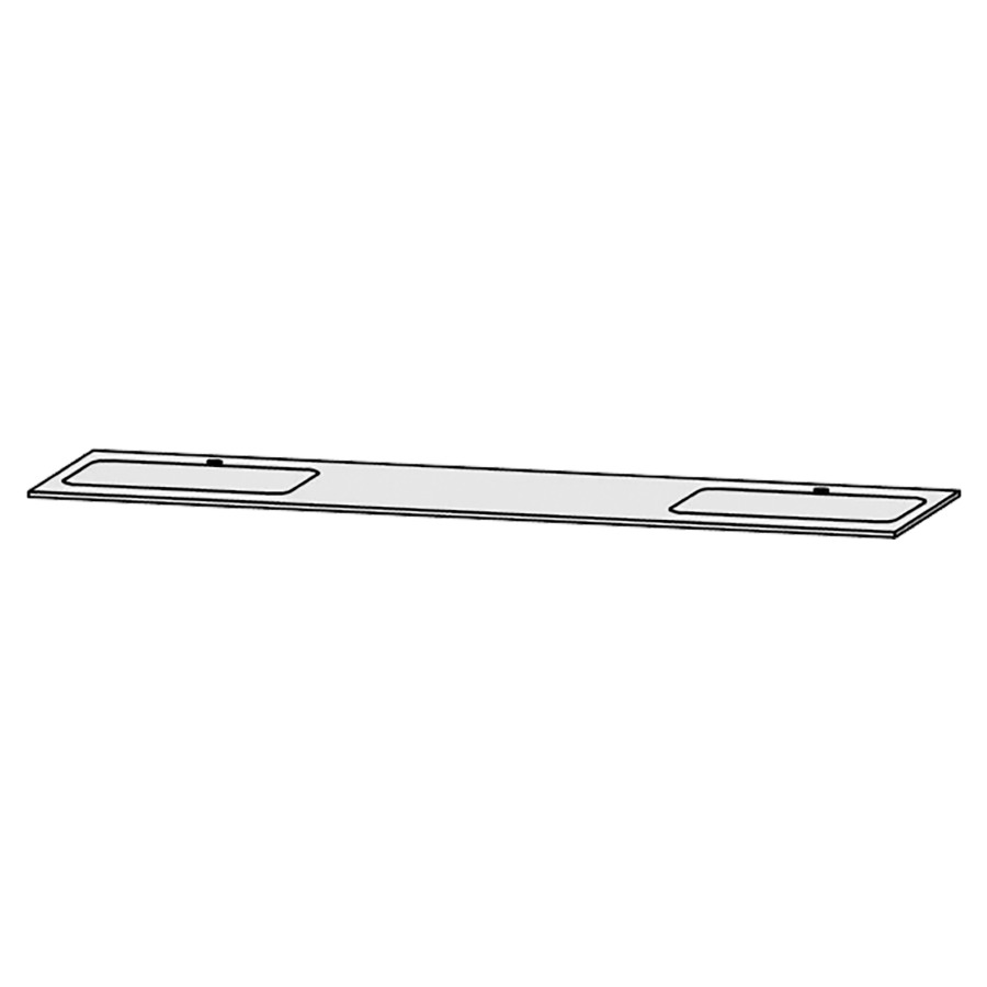 Table de lavabo Vanity Bocco 
200 x 1.2 x 55.5 cm
pour 2 lavabos à encastrer
encastrement par dessous
sans consoles