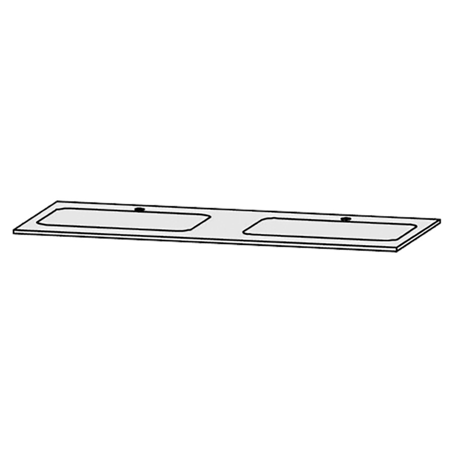 Table de lavabo Vanity Bocco 
130 x 1.2 x 55.5 cm
pour 2 lavabos à encastrer
encastrement par dessous
sans consoles