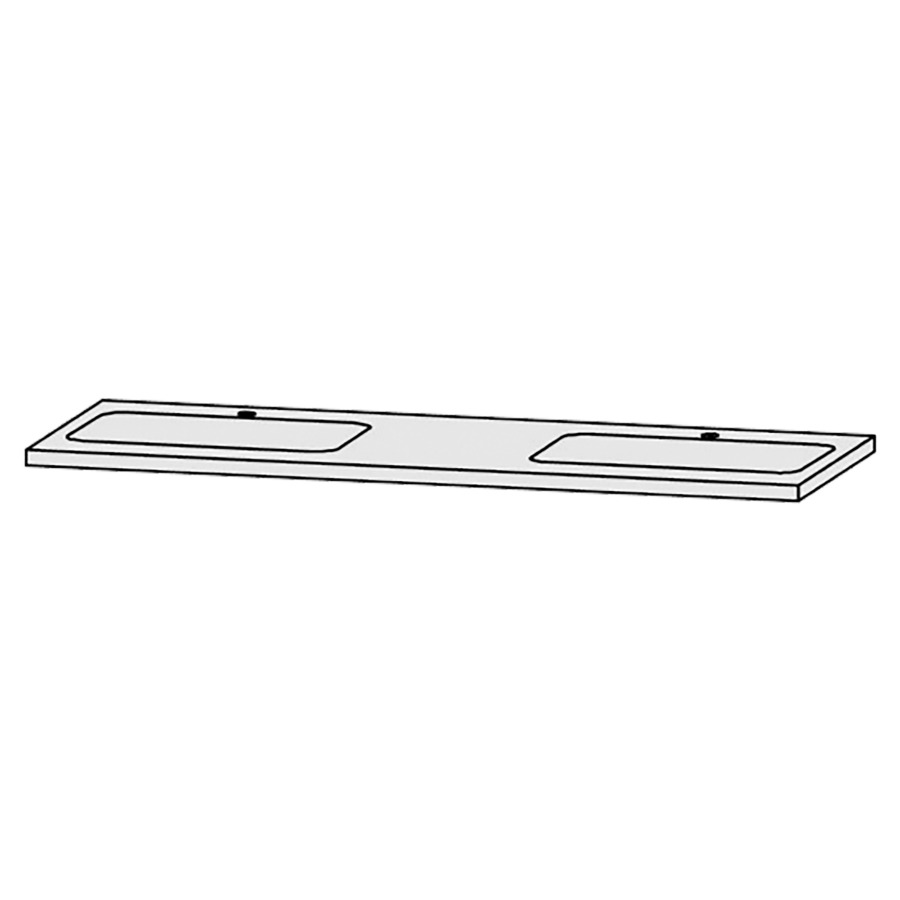 Waschtischabdeckung Vanity Bocco 
150 x 3 x 55.5 cm
für 2 Einbauwaschtische
Einbau von unten
ohne Konsolen
