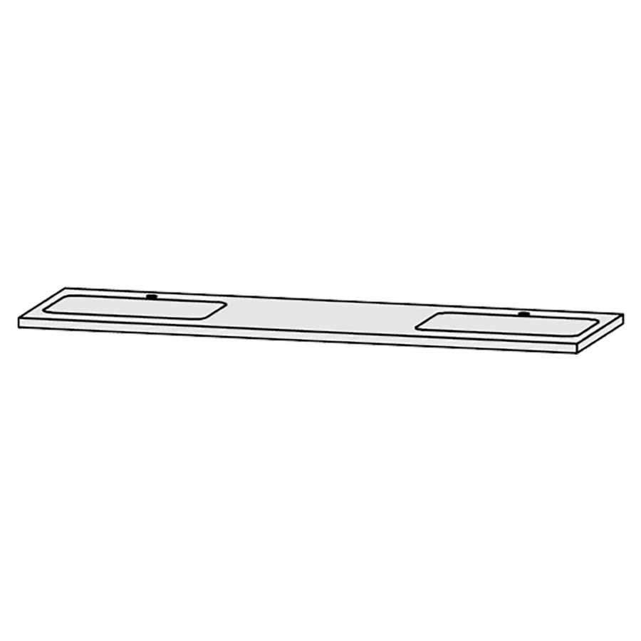 Waschtischabdeckung Vanity Bocco 
180 x 3 x 55.5 cm
für 2 Einbauwaschtische
Einbau von unten
ohne Konsolen