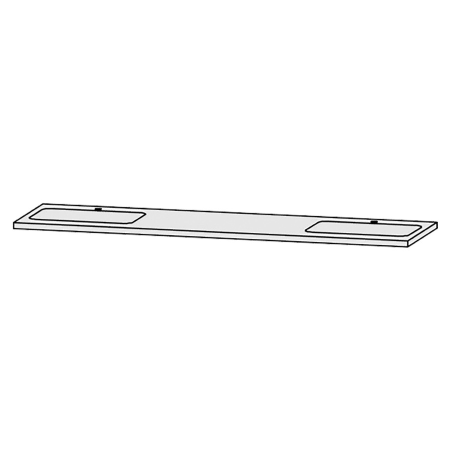 Waschtischabdeckung Vanity Bocco 
200 x 3 x 55.5 cm
für 2 Einbauwaschtische
Einbau von unten
ohne Konsolen
