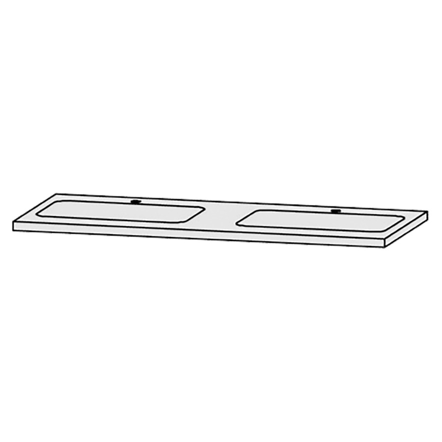 Waschtischabdeckung Vanity Bocco 
130 x 3 x 55.5 cm
für 2 Einbauwaschtische
Einbau von unten
ohne Konsolen