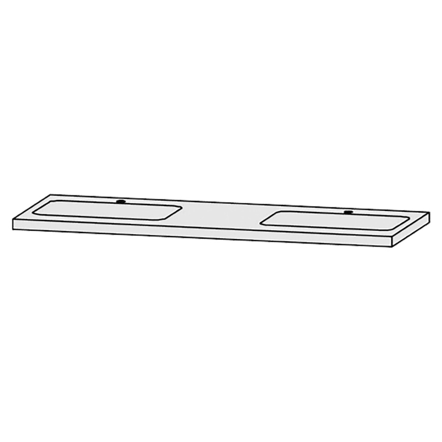 Waschtischabdeckung Vanity Bocco 
150 x 4 x 55.5 cm
für 2 Einbauwaschtische
Einbau von unten
ohne Konsolen