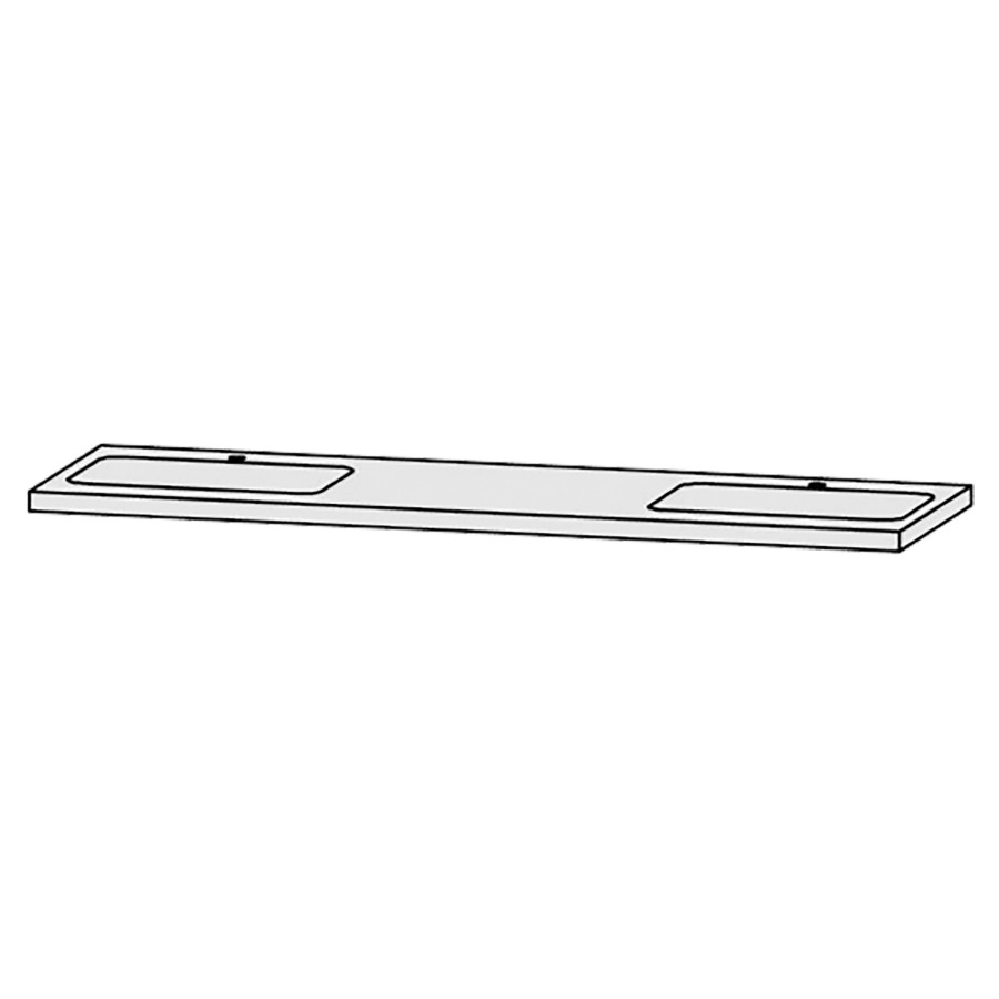 Waschtischabdeckung Vanity Bocco 
180 x 4 x 55.5 cm
für 2 Einbauwaschtische
Einbau von unten
ohne Konsolen